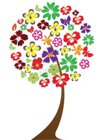Ilustración de Árbol con flores, ilustración de diseño vectorial - Imagen libre de derechos