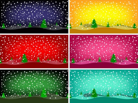 Illustration for Set of christmas cards with falling snow landscapes - Royalty Free Image