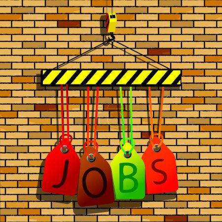 Illustration for Jobs concept with hanging sign, vector illustration - Royalty Free Image