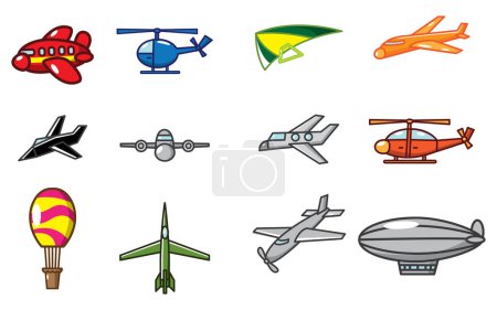 Ilustración de Conjunto de iconos de aviones, estilo plano - Imagen libre de derechos