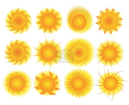 Illustration for Set of different sun icons, vector illustration - Royalty Free Image