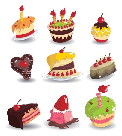 Téléchargez les illustrations : Jeu de cupcakes différents sur fond blanc illustration - en licence libre de droit