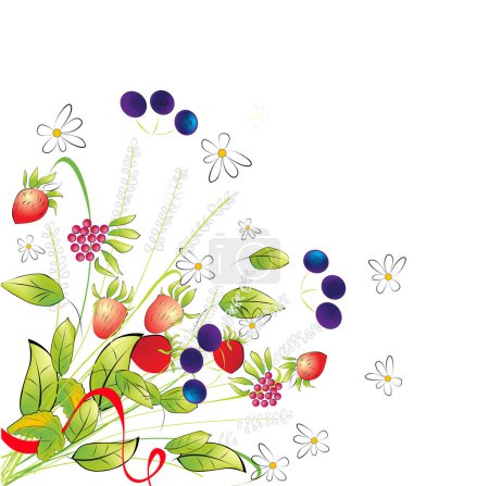 Illustration for Bunch from flowers and berries, vector illustration simple design - Royalty Free Image