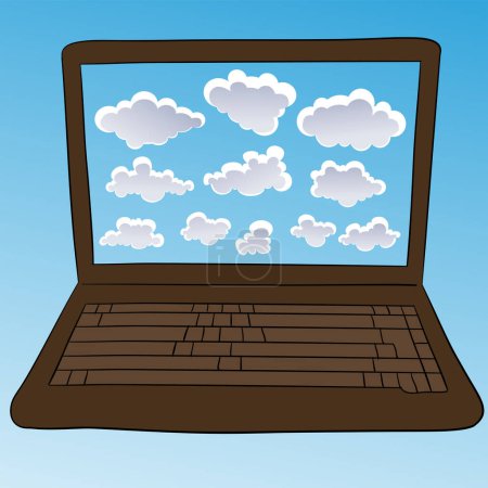 Illustration for Laptop and clouds on screen. vector illustration. - Royalty Free Image