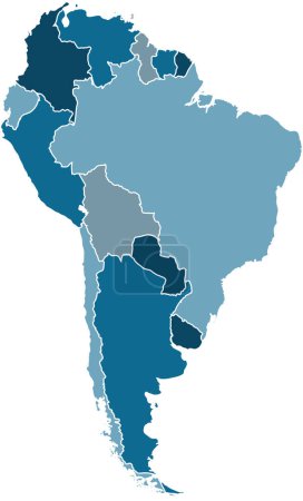 Illustration for Political map of south america in cold blue colors - Royalty Free Image