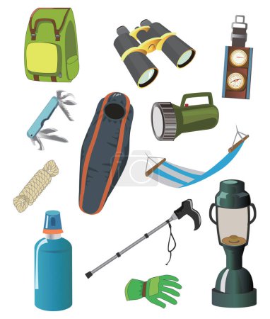 Illustration for Cartoon Climbing equipment icon set - Royalty Free Image