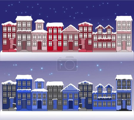 Ilustración de Conjunto de casas de Navidad, ciudad en invierno - Imagen libre de derechos