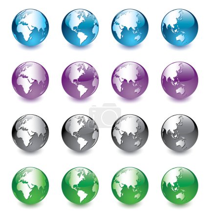 Ilustración de Vector conjunto de iconos del mapa del mundo redondo con diferentes colores. aislado sobre fondo blanco - Imagen libre de derechos