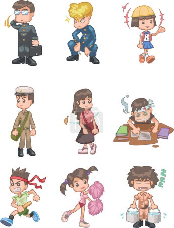 Illustration for Set of different cartoon character with different activities - Royalty Free Image