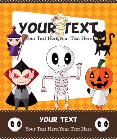 Ilustración de Diseño de tarjetas de Halloween con niños en estilo de dibujos animados. ilustración vectorial. - Imagen libre de derechos