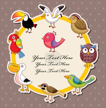 Ilustración de Plantilla de tarjeta redonda colorida con pájaro - Imagen libre de derechos