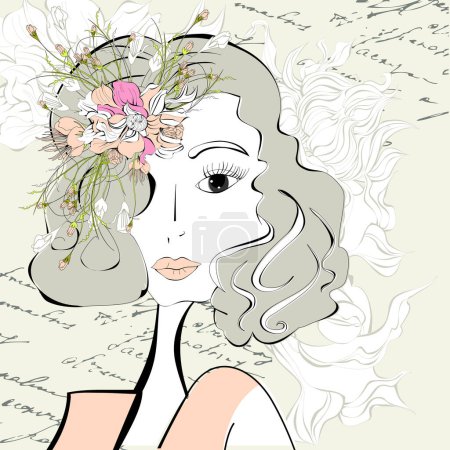 Ilustración de Fondo con hermosa mujer, ilustración vectorial diseño simple - Imagen libre de derechos