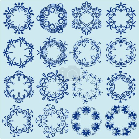 Illustration for Collection of blue ornamental floral design - Royalty Free Image