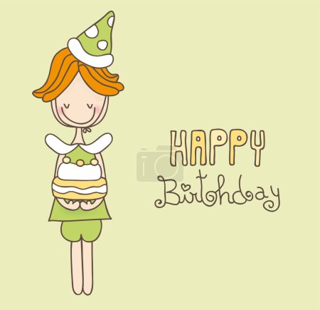 Illustration for Birthday card with cute little girl, vector illustration - Royalty Free Image