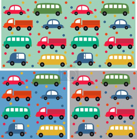 Téléchargez les illustrations : Modèle sans couture avec des voitures colorées - en licence libre de droit