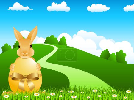 Ilustración de Ilustración de conejito de Pascua con huevo - Imagen libre de derechos