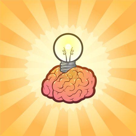 Illustration for Brain with light bulb, idea symbol, vector illustration - Royalty Free Image