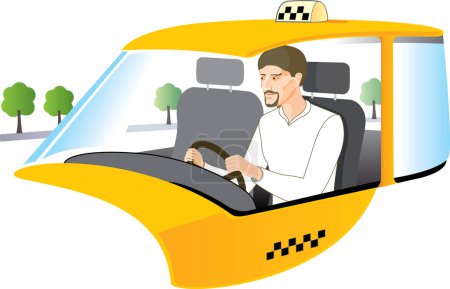 Illustration for Man driving taxi car, vector illustration - Royalty Free Image