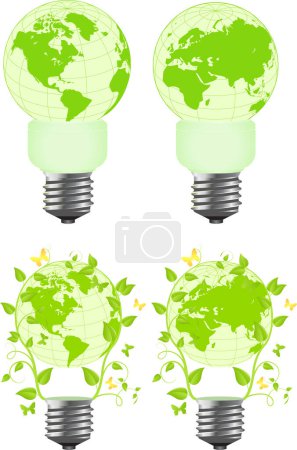 Illustration for Green world map with eco friendly bulb. - Royalty Free Image