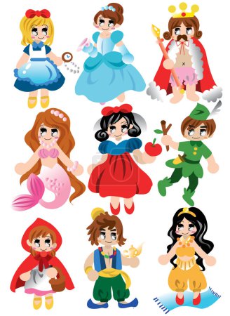 Téléchargez les illustrations : Ensemble vectoriel de princesse et de petites filles personnages - en licence libre de droit