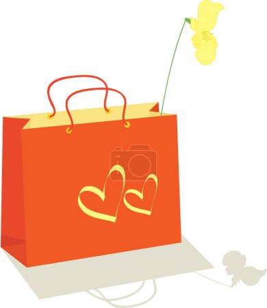 Illustration for Shopping bag with heart shaped gift - Royalty Free Image