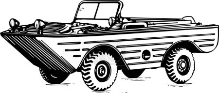 Téléchargez les illustrations : Dessin vectoriel d'un bateau-voiture noir - en licence libre de droit