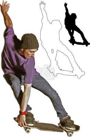 Ilustración de Silueta skateboarder aislada sobre fondo blanco - Imagen libre de derechos