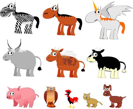 Ilustración de Ilustración vectorial de lindo conjunto de animales de dibujos animados - Imagen libre de derechos