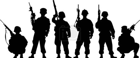 Illustration for Vector silhouette of a soldiers on a white background. - Royalty Free Image