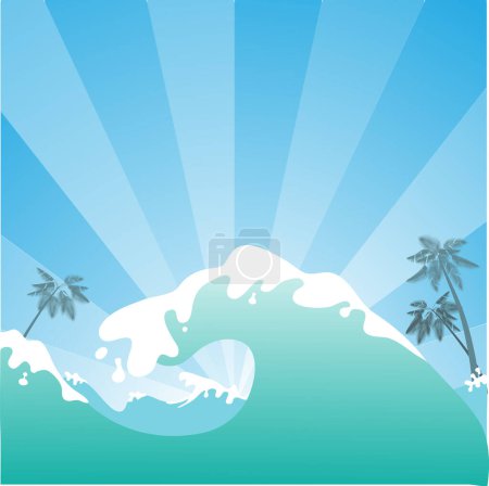 Illustration for Abstract wave background with palms and waves. - Royalty Free Image