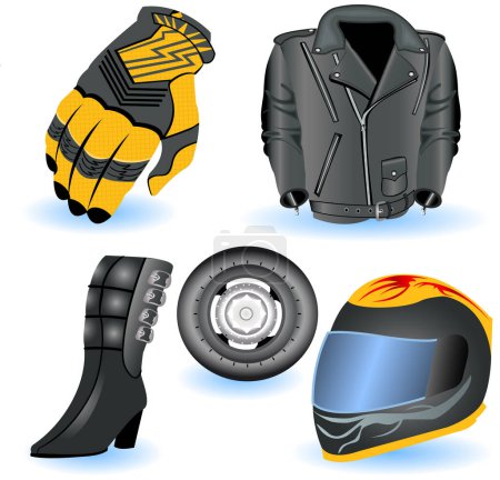 Téléchargez les illustrations : Ensemble de casque de moto et de moto. isolé sur fond blanc. - en licence libre de droit