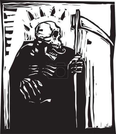 Téléchargez les illustrations : Illustration vectorielle en noir et blanc d'un crâne et d'une tresse - en licence libre de droit