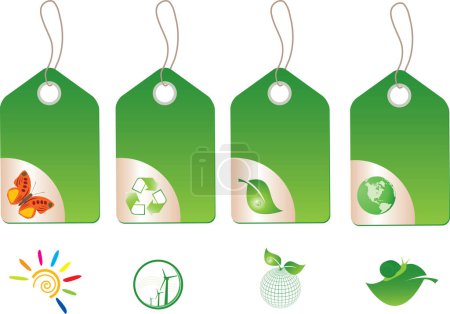 Illustration for Set of stickers with natural organic food, vector illustration - Royalty Free Image