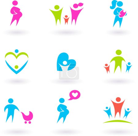 Téléchargez les illustrations : Family icons set vector illustration - en licence libre de droit