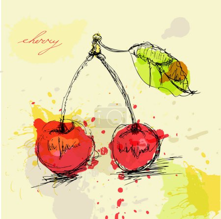Ilustración de Cereza estilizada sobre fondo grunge - Imagen libre de derechos
