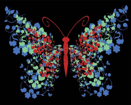 Ilustración de Mariposa con flores y mariposa. - Imagen libre de derechos