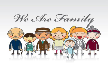 Téléchargez les illustrations : Heureux grand-parents carte de jour avec les membres de la famille vectoriel illustration design - en licence libre de droit