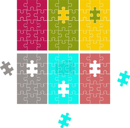 Ilustración de Puzzle icono conjunto, ilustración de vectores de estilo plano. - Imagen libre de derechos