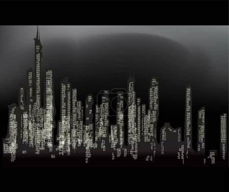 Ilustración de Panorama de una ciudad con cielo nocturno - Imagen libre de derechos