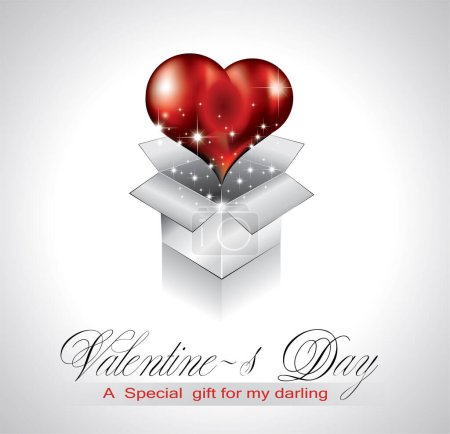 Ilustración de Caja de regalo con lazo rojo y corazones para el día de San Valentín - Imagen libre de derechos