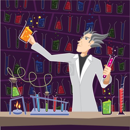 Téléchargez les illustrations : Illustration du scientifique avec un tube de liquide - en licence libre de droit