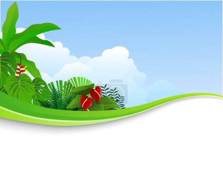 Ilustración de Ilustración vectorial de palmera tropical con hojas verdes y flores - Imagen libre de derechos