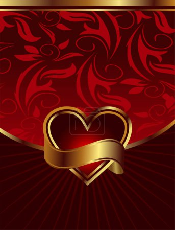 Ilustración de Tarjeta de San Valentín con corazón y cinta dorada - Imagen libre de derechos