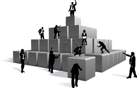 Illustration for Conceptual piece. Business people building with blocks - Royalty Free Image