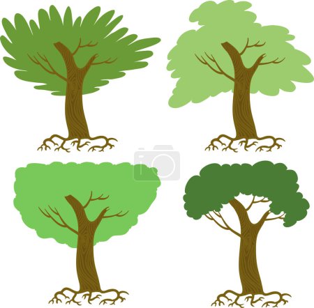 Téléchargez les illustrations : Ensemble d'icônes d'arbre vert, illustration vectorielle - en licence libre de droit