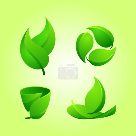 Téléchargez les illustrations : Feuilles vertes icône ensemble. illustration vectorielle. concept d'écologie - en licence libre de droit