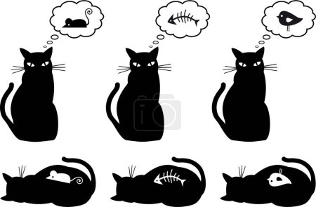 Illustration for Hungry and bellyful cat, vector - Royalty Free Image