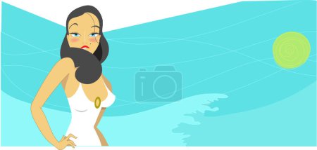 Illustration for Beautiful woman on the sea background - Royalty Free Image