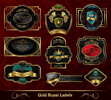 Ilustración de Vintage etiquetas doradas y diseños de colecciones de insignias - Imagen libre de derechos