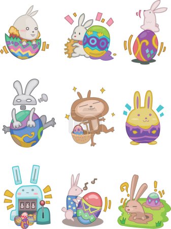 Ilustración de Vector conjunto de conejos y huevos de Pascua - Imagen libre de derechos